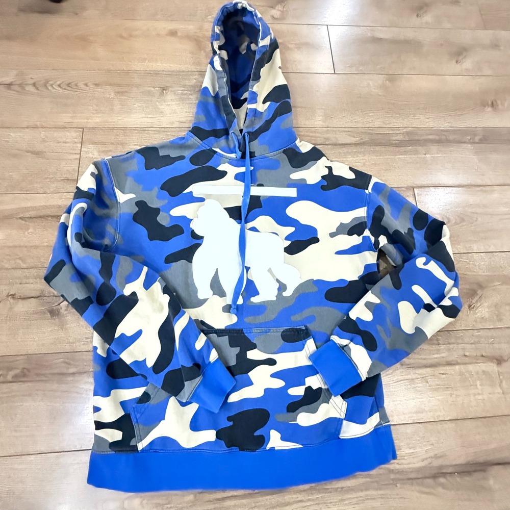 BM‎ FIT GEAR Camo Gorilla Graphic Hoodie Blue Gray Mens M